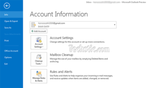 Outlook 2013 Account Information